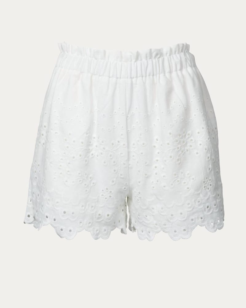 Front of a model wearing a size L Broderie Anglaise Paperbag Short In White in White by Fore. | dia_product_style_image_id:351151